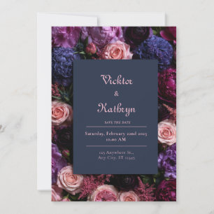 Moody Plum Rose Border Wedding Invitation