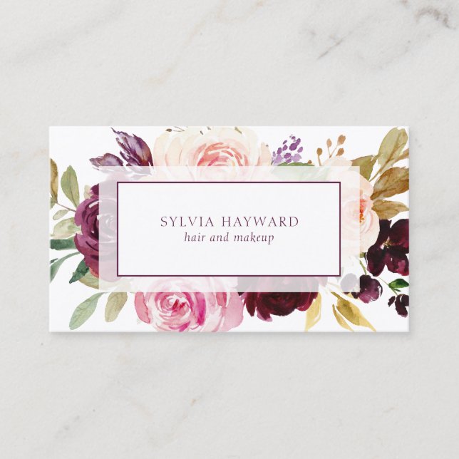 Moody Plum Watercolor Floral Business Card (Front)