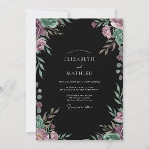 Moody Plum Wildflower Wedding Invitation