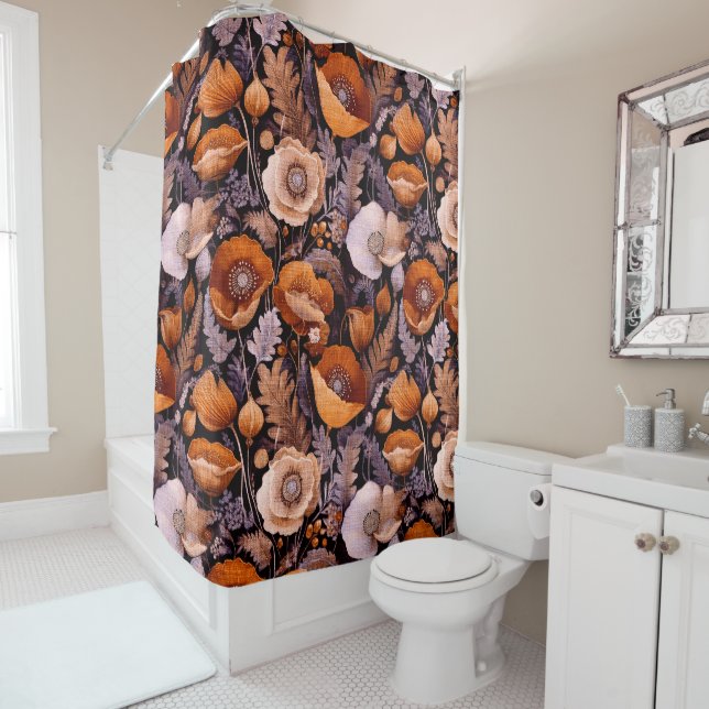 Moody poppies on black pattern (In Situ)