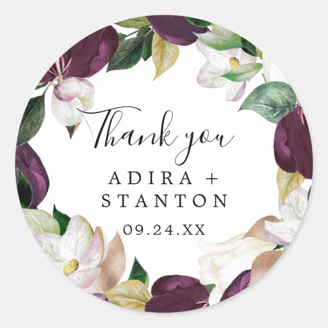 Moody Purple Bloom Merci Mariage Favor Sticker (Devant)