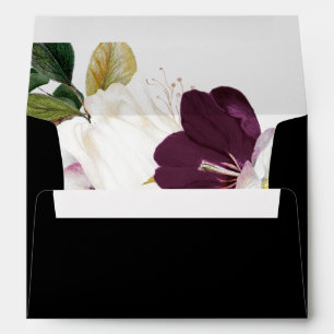 Moody Purple Blooms   Black Wedding Invitation Envelope