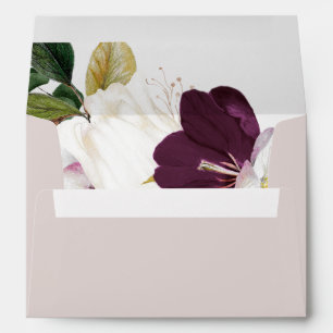 Moody Purple Blooms Blush Wedding Invitation Envelope