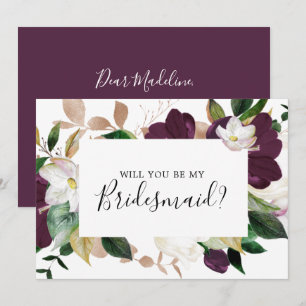 Moody Purple Blooms Bridesmaid Proposal Card