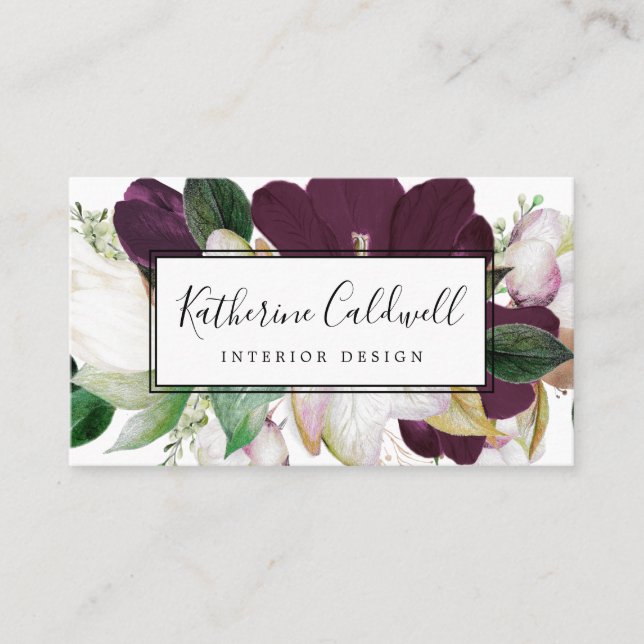 Moody Purple Blooms Business Card (Front)