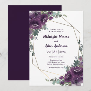 Moody Purple Blooms Floral Wedding Invitation