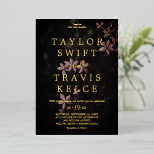 Moody Purple Blooms Foil Black Pattern Wedding