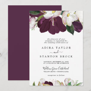 Moody Purple Blooms Formal Wedding Invitation