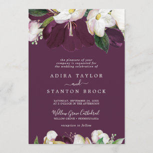 Moody Purple Blooms   Plum Formal Wedding Invitation