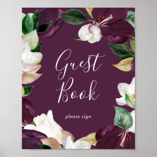 Moody Purple Blooms   Plum Guest Book Sign