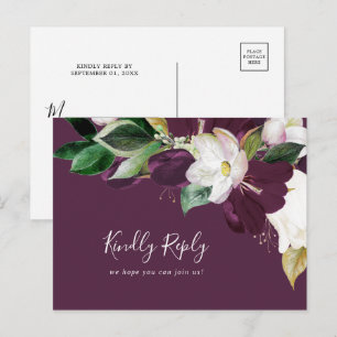 Moody Purple Blooms Plum Menu Choice RSVP Postcard