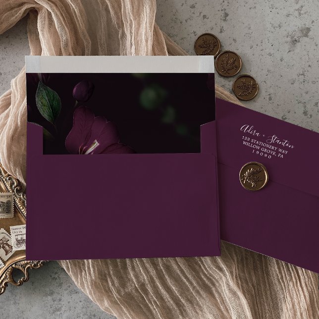 Moody Purple Blooms | Plum Purple Pattern Wedding Envelope (Creator Uploaded)