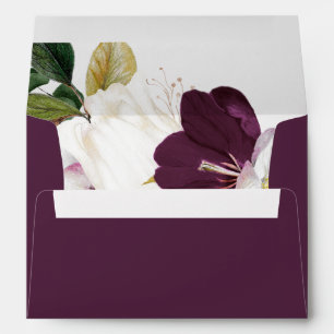 Moody Purple Blooms   Plum Wedding Invitation Envelope