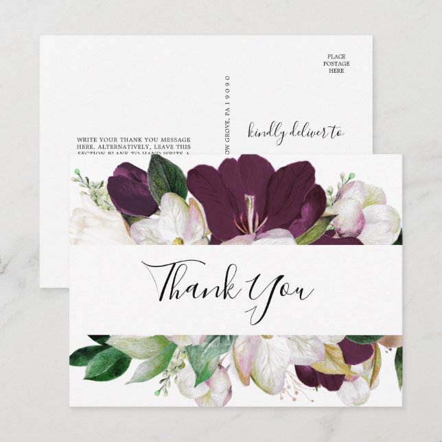 Moody Purple Blooms Thank You Postcard (Front/Back)