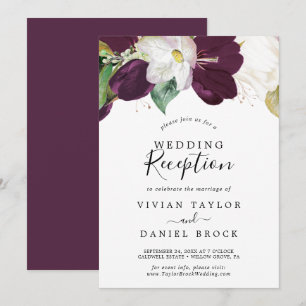 Moody Purple Blooms Wedding Reception Invitation