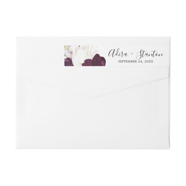Moody Purple Blooms Wedding Wrap Around Label (Back)
