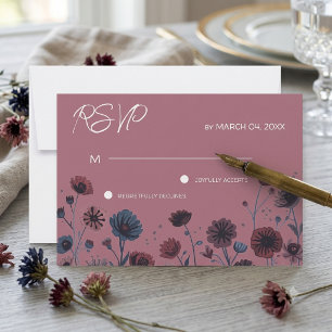 Moody Purple & Blue Floral Wedding RSVP Card