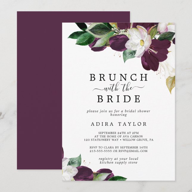 Moody Purple Brunch with the Bride Bridal Shower Invitation (Front/Back)