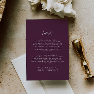 Moody Purple Coordinate Plum Wedding Details Enclosure Card