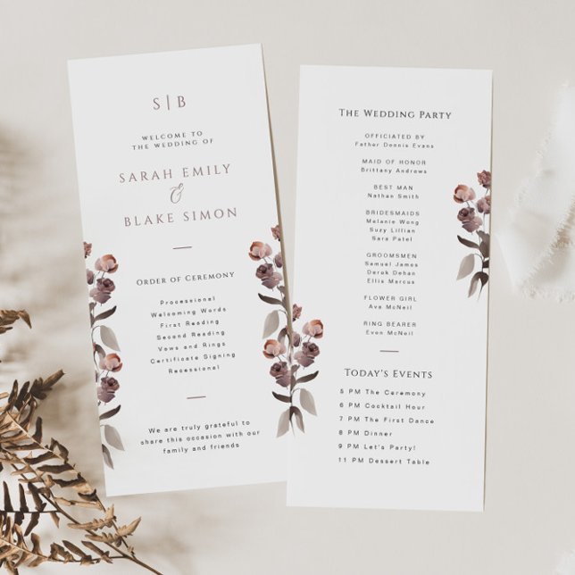 Moody Purple Floral Garden Wedding Program Card (Creator Uploaded)
