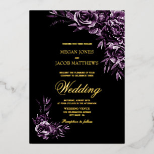 Moody Purple Floral Gold Text Wedding