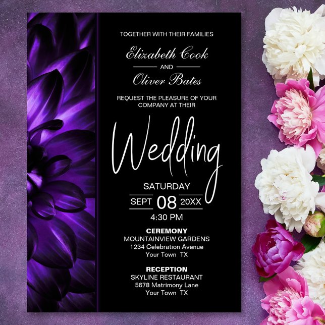 Moody Purple Floral Wedding Invitation (Creator Uploaded)