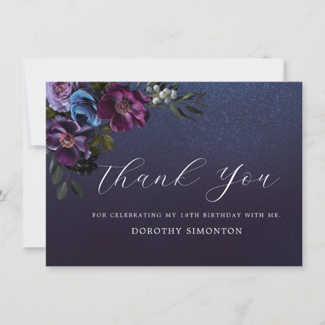 Moody Purple Flowers 18th Birthday Thank You Card (Front)