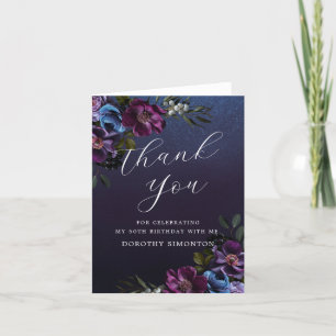 Moody Purple Flowers 50th Birthday Thank You Card