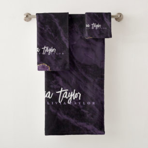 Moody Purple Gold Marble bath towel