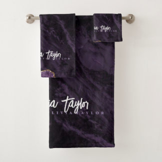 Moody Purple Gold serviette de bain en marbre