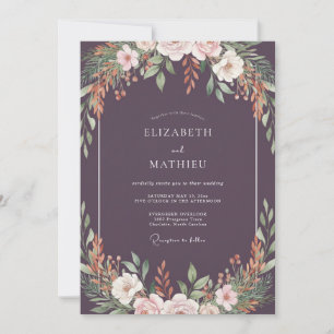 Moody Purple Leaf Wedding Invitation