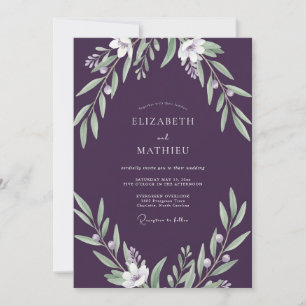 Moody Purple Leafy Wedding Invitation