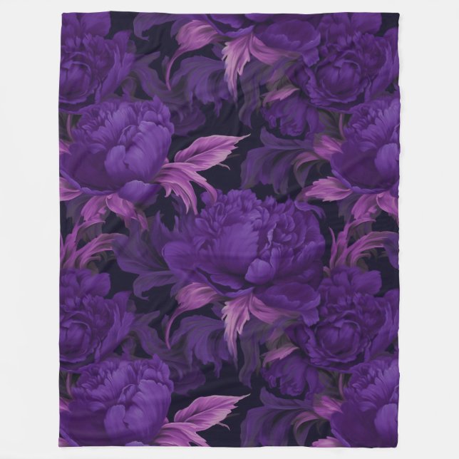 Moody purple  peonies fleece blanket (Front)