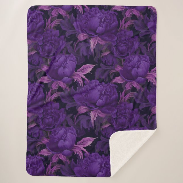 Moody purple peonies sherpa blanket (Front)
