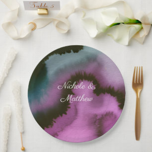 Moody Purple & Teal Abstract Wedding Paper Plate