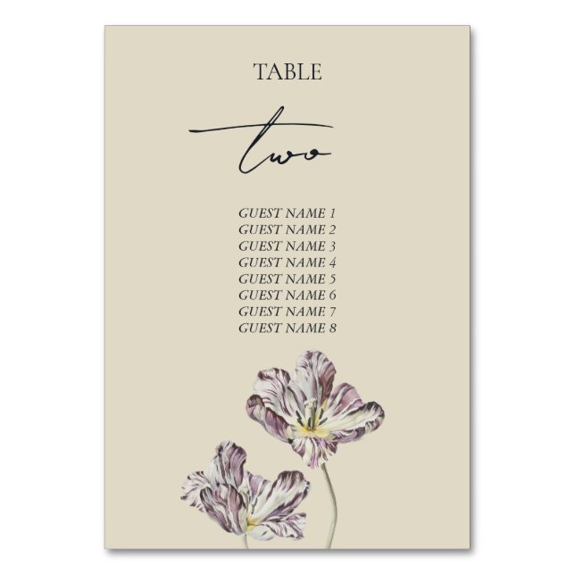 Moody Purple Tulips Mariage Numéro de table (Par défaut)