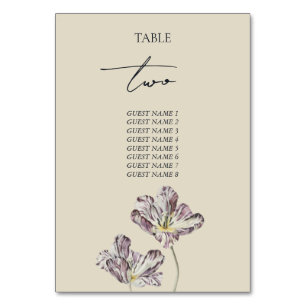 Moody Purple Tulips Wedding Table Number