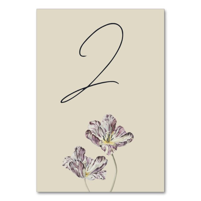 Moody Purple Tulips Wedding Table Number (Front)