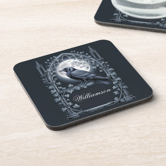 Moody Raven Floral Dark Academic Birthday Coaster (Left Side)
