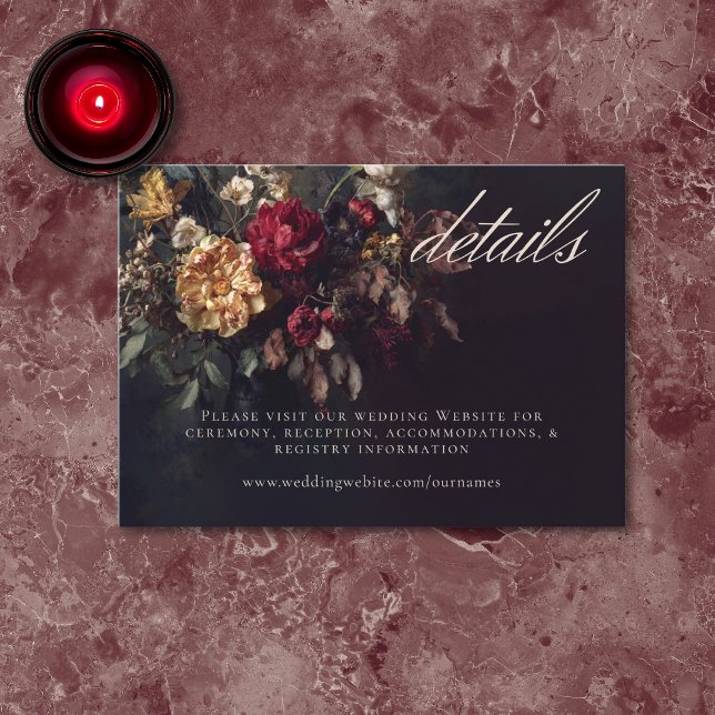 Moody Romantic Dark Floral Gothic Wedding Details Enclosure Card (Creator Uploaded)