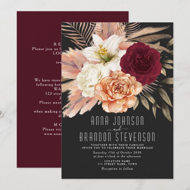 Moody Romantic Floral Wedding Invitation (Front/Back)