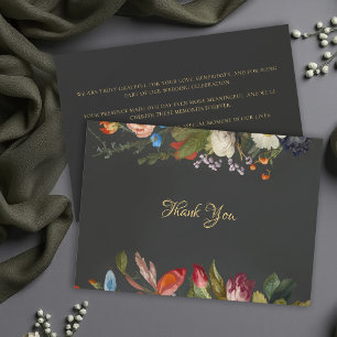 Moody Romantic Gothic Reds Dark Floral Wedding Thank You Card