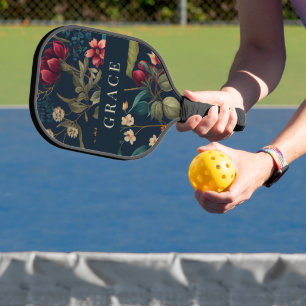 Moody Romantic Navy Blue Floral Pickleball Paddle