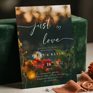 Moody Romantic Script Floral Photo Wedding  Invitation