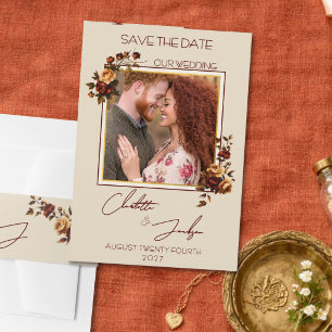 Moody Rust Rose Photo Autumn Wedding Save The Date