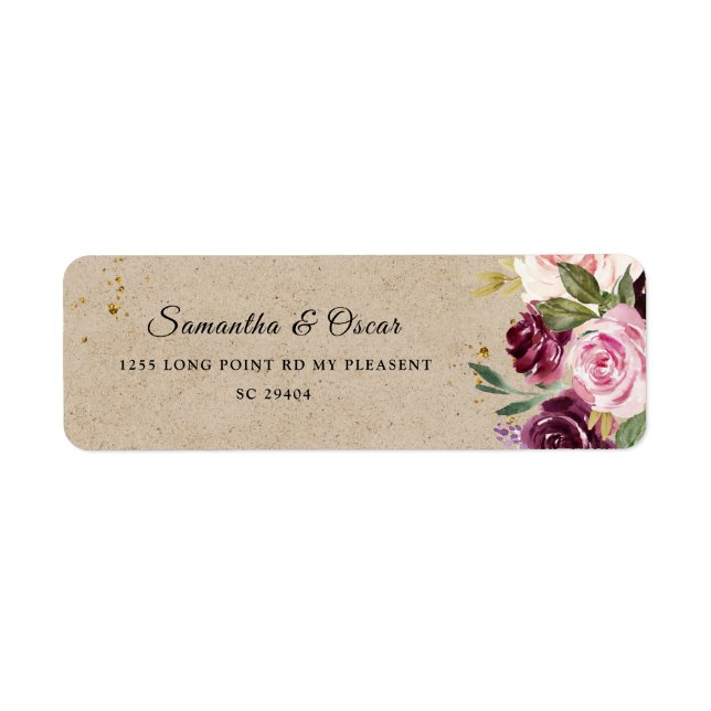 Moody & Rustic Burgundy Kraft Floral Frame & Gold  (Front)