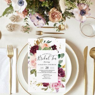 Moody & Rustic Burgundy Watercolor Floral Frame Invitation