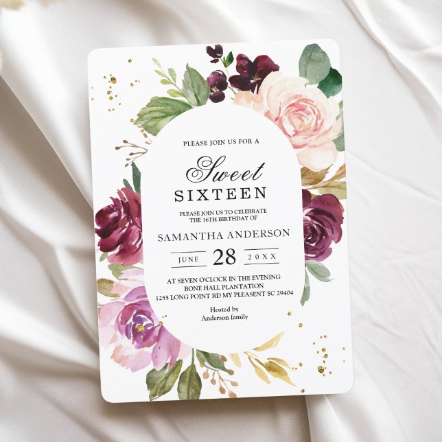 Moody & Rustic Burgundy Watercolor Flowers Frame  Invitation (Creator Uploaded)