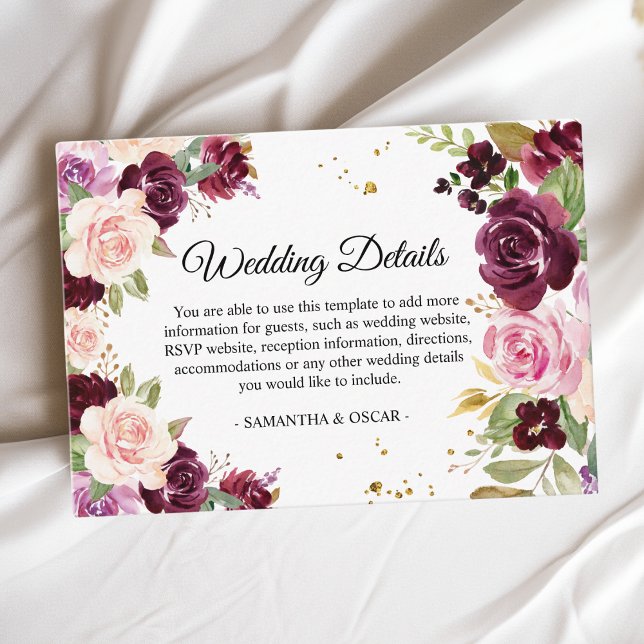 Moody & Rustic Burgundy Watercolor Flowers & Leaf Enclosure Card (Creator Uploaded)