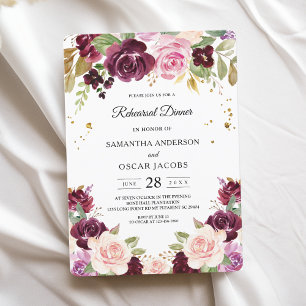 Moody & Rustic Burgundy Watercolor Flowers & Leaf Invitation